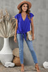Blue Tonight V-Neck Button-Up Ruffle Sleeve Top
