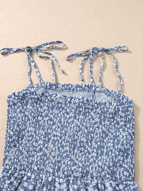 Blue Twilight Floral Dream Jumpsuit with Smocked Bodice and Delicate Straps