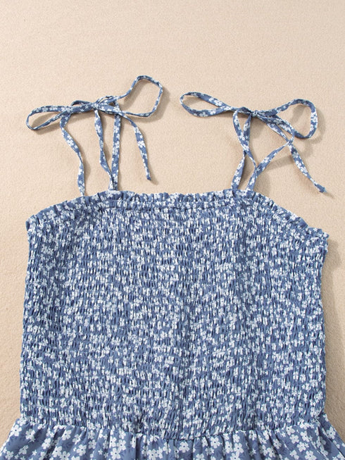 Blue Twilight Floral Dream Jumpsuit with Smocked Bodice and Delicate Straps