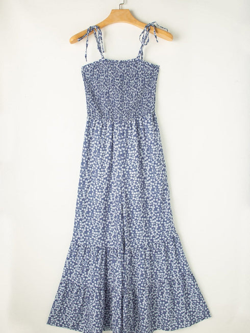 Blue Twilight Floral Dream Jumpsuit with Smocked Bodice and Delicate Straps
