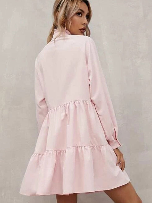 Blush Pink Ruffle Collar A-Line Mini Dress