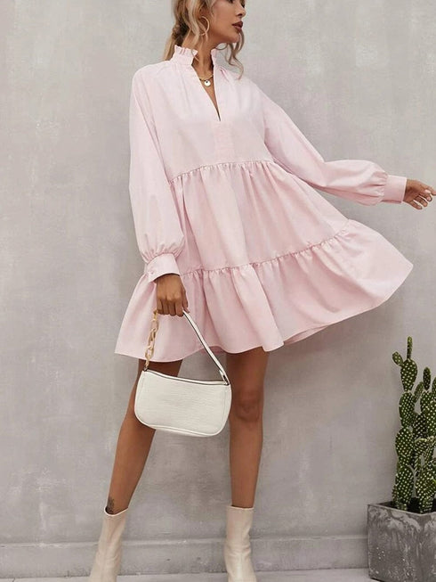 Blush Pink Ruffle Collar A-Line Mini Dress