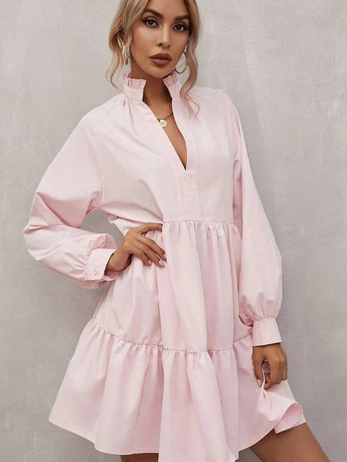 Blush Pink Ruffle Collar A-Line Mini Dress
