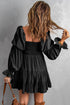 Bohemian Black Ruffled Mini Dress with Smocked Details
