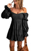 Bohemian Black Ruffled Mini Dress with Smocked Details