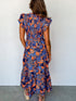Bohemian Blue Floral V Neck Ruffle Tiered Maxi Dress