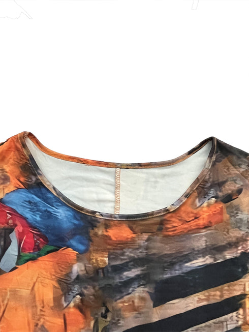 Bohemian Graphic Print Plus Size T-shirt with Stylish Round Neck