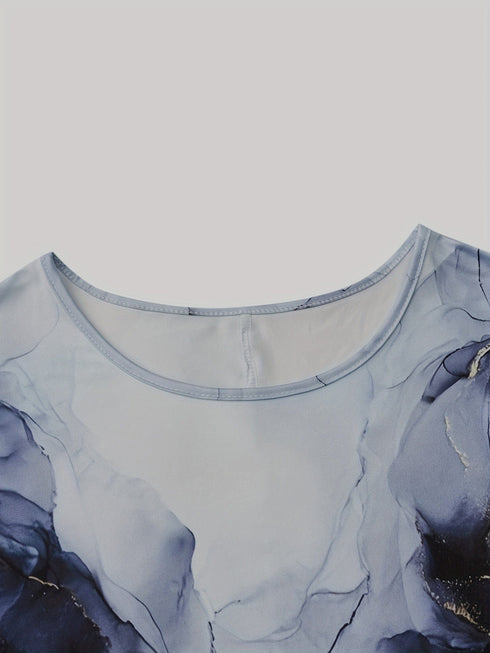 Bohemian Graphic Print Plus Size T-shirt with Stylish Round Neck