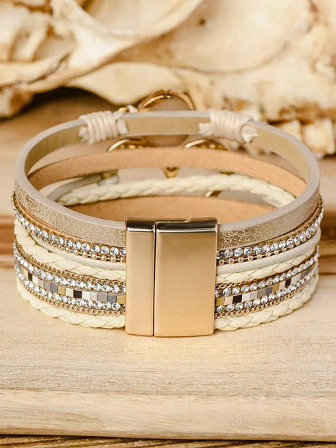 Bohemian Heart Rhinestone Beige Magnetic Closure Bracelet