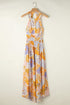Bohemian Orange Floral Maxi Dress with Backless Detail