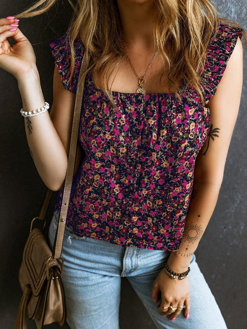 Bohemian Rose Frilled Floral Tank Top