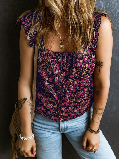 Bohemian Rose Frilled Floral Tank Top
