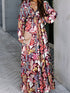 Bohemian Violet Floral Print V-Neck Maxi Dress