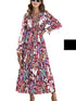 Bohemian Violet Floral Print V-Neck Maxi Dress