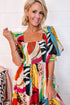 Bohemian White Abstract Print Square Neck Maxi Dress