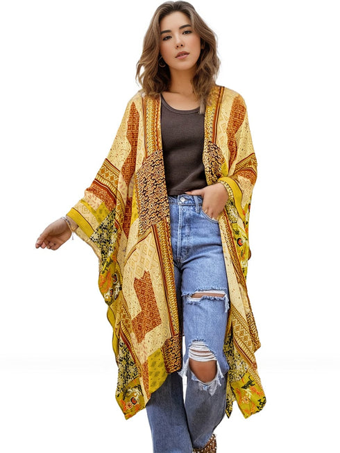 Boho Aztec Print Bat Sleeve Plus Size Cardigan