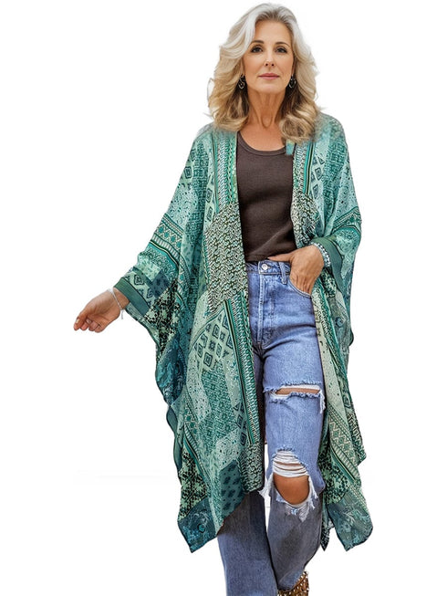 Boho Aztec Print Bat Sleeve Plus Size Cardigan