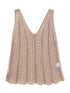 Boho-Chic Pale Khaki Crochet Knit V Neck Sweater Vest