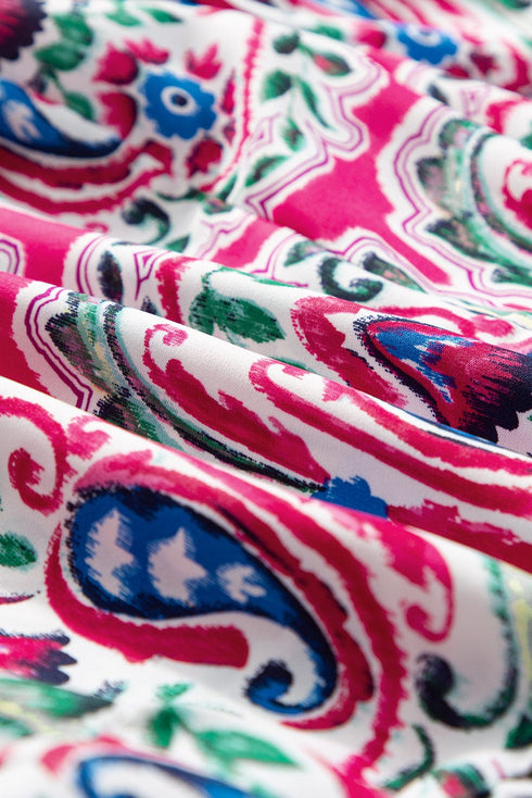 Boho Pink Floral Print Tie Neck Mini Dress