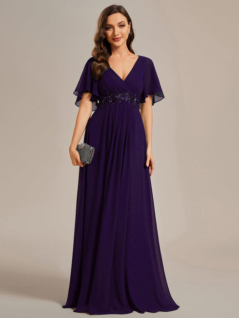 Bridesmaid Gown with V Neck Lace Applique