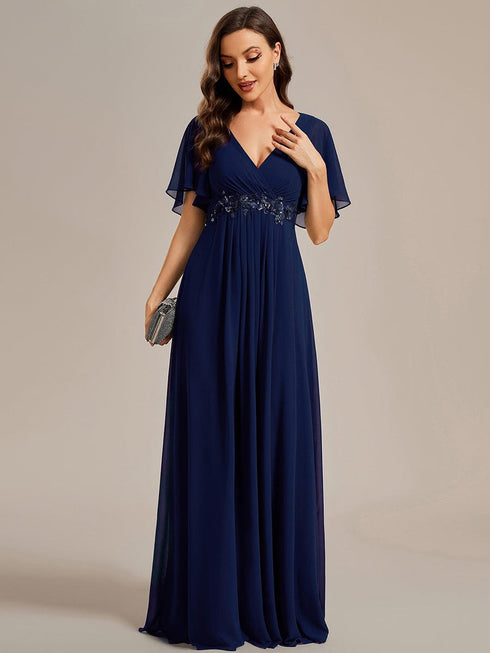 Bridesmaid Gown with V Neck Lace Applique