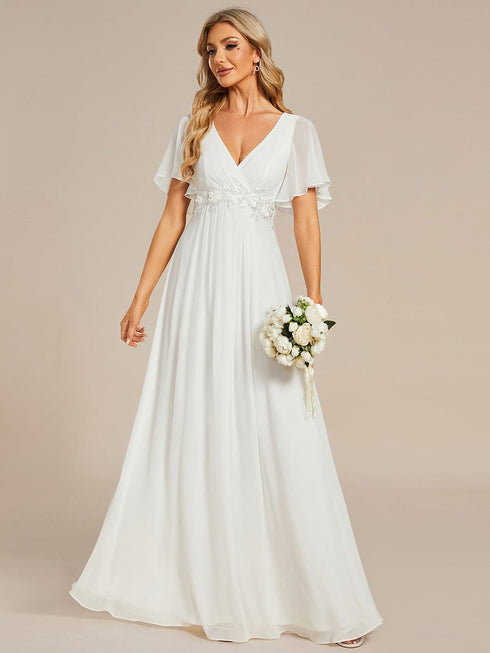 Bridesmaid Gown with V Neck Lace Applique