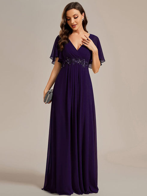 Bridesmaid Gown with V Neck Lace Applique