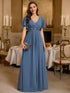 Bridesmaid Gown with V Neck Lace Applique