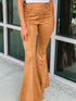 Brown Exposed Seam Flare Suede Pants with Pockets