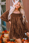 Brown Velvet Babydoll Dress with Square Neck and Tie Back