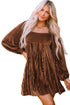 Brown Velvet Babydoll Dress with Square Neck and Tie Back