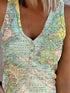 Button Map Print V-neck Tank Top - Bare - Off-Shoulder - Scoop - U-Shape