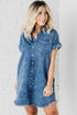 Button Short Sleeve Denim Shirt Dress