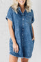 Button Short Sleeve Denim Shirt Dress