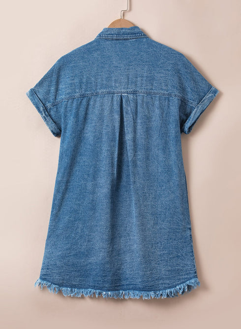 Button Short Sleeve Denim Shirt Dress