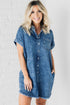 Button Short Sleeve Denim Shirt Dress