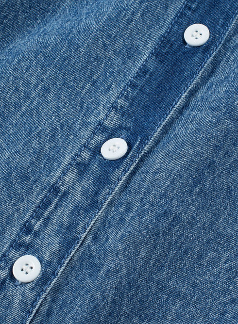 Button Short Sleeve Denim Shirt Dress