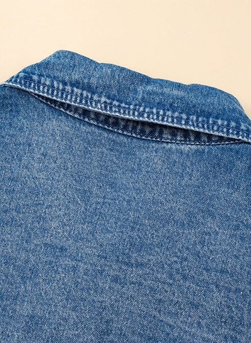 Button Short Sleeve Denim Shirt Dress