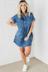 Button Short Sleeve Denim Shirt Dress