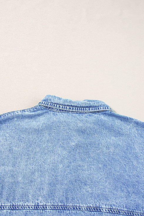 Button Short Sleeve Denim Shirt Dress