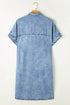 Button Short Sleeve Denim Shirt Dress