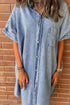 Button Short Sleeve Denim Shirt Dress