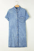 Button Short Sleeve Denim Shirt Dress