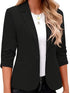 Button Up Solid Blazer with 3/4 Sleeves and Lapel Collar