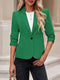 Button Up Solid Blazer with 3/4 Sleeves and Lapel Collar