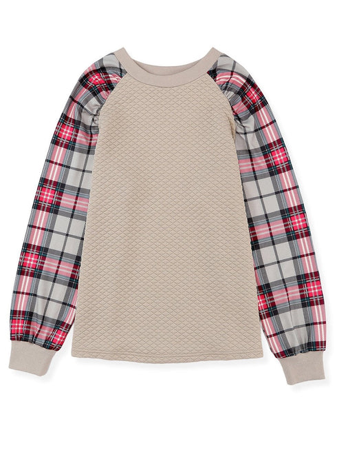 casual-plaid-splicing-button-decor-long-sleeve-knit-hoodie