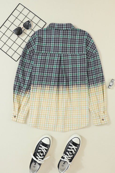 blackish-green-contrast-plaid-patchwork-chest-pocket-button-up-shacket