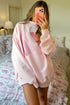 Light Pink Sweetheart Patchwork Mockneck Oversize Sweatshirt