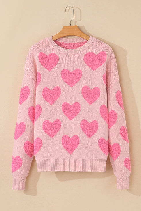 Light Pink Valentine's Day Heart Jacquard Knit Sweater