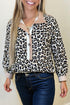 Multicolour Leopard Print Contrast Patchwork Cuffs Button Collared Top